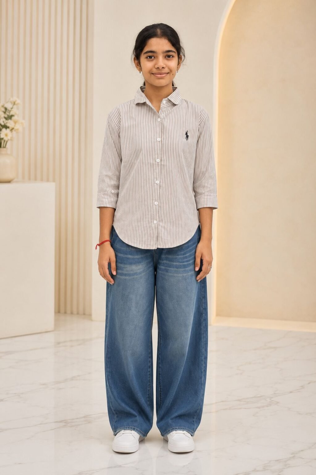 Striped Shirt & Wide-Leg Jeans Combo