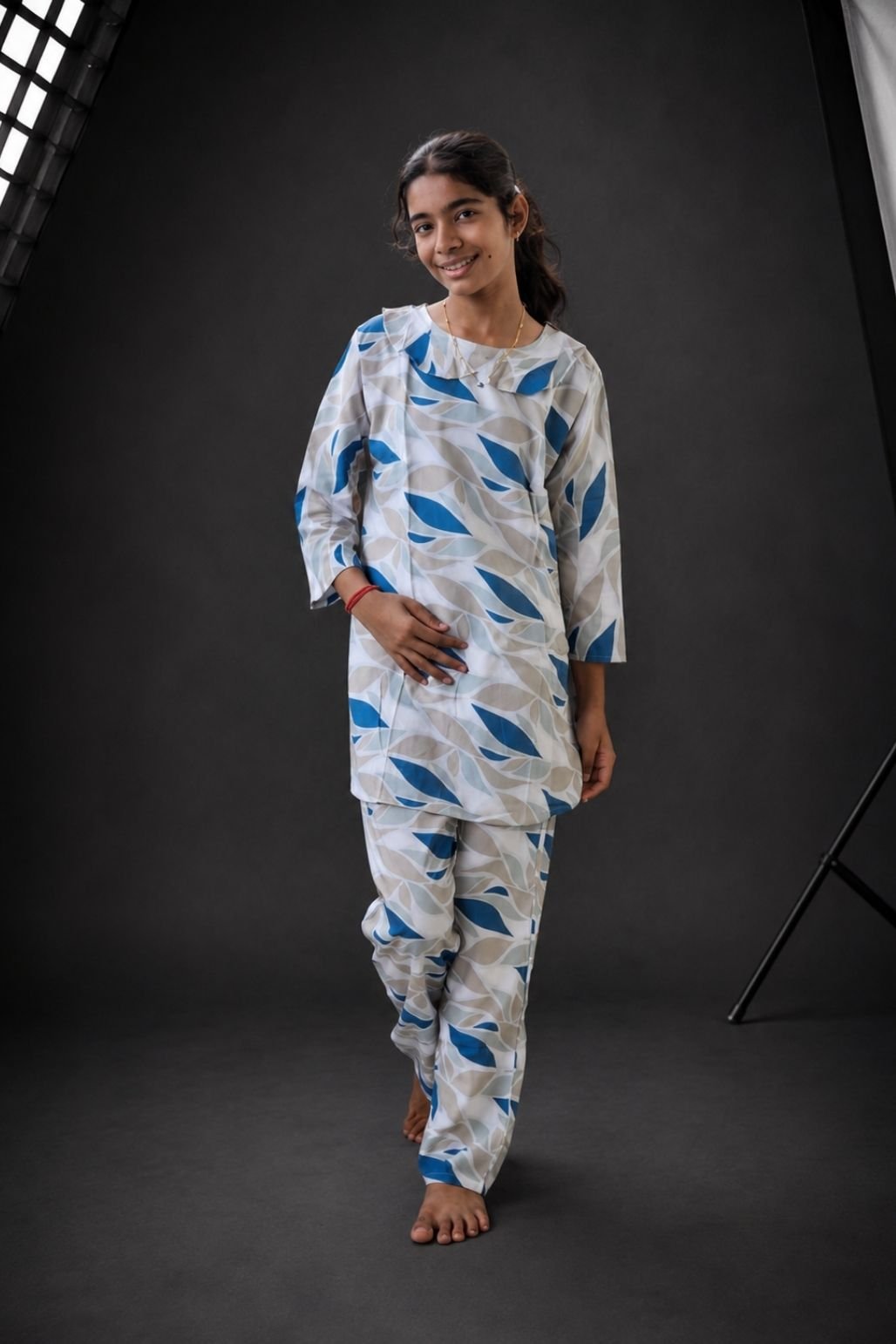Girls Long Plain Kurta (Blue)