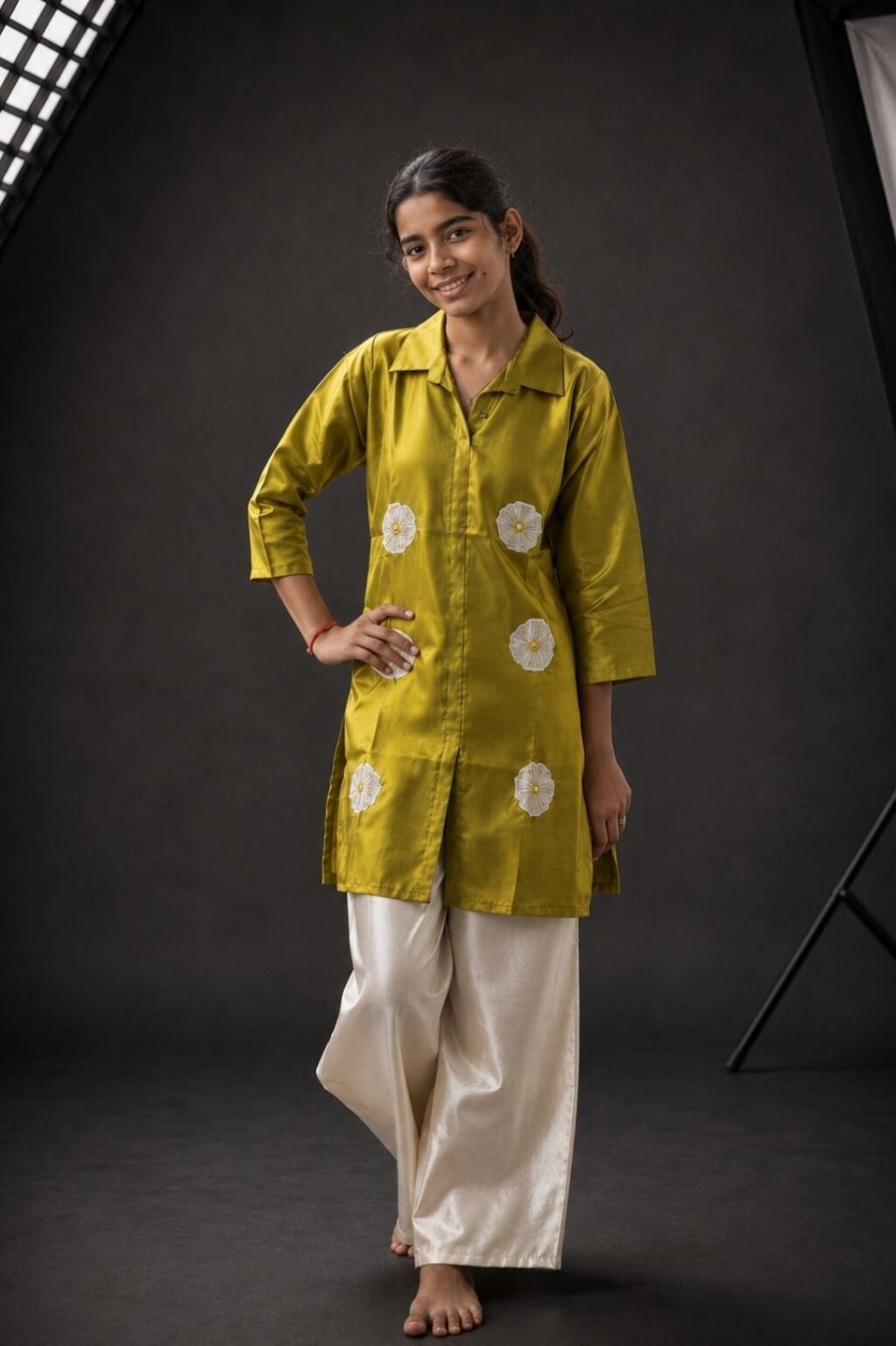 Girls Polka Print Kurta (Mustard)