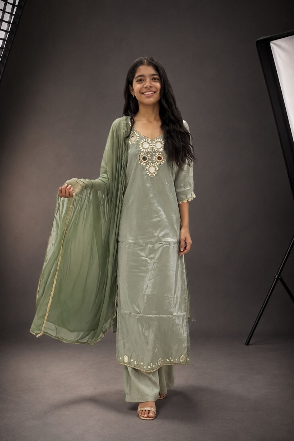 Olive green kurti combo