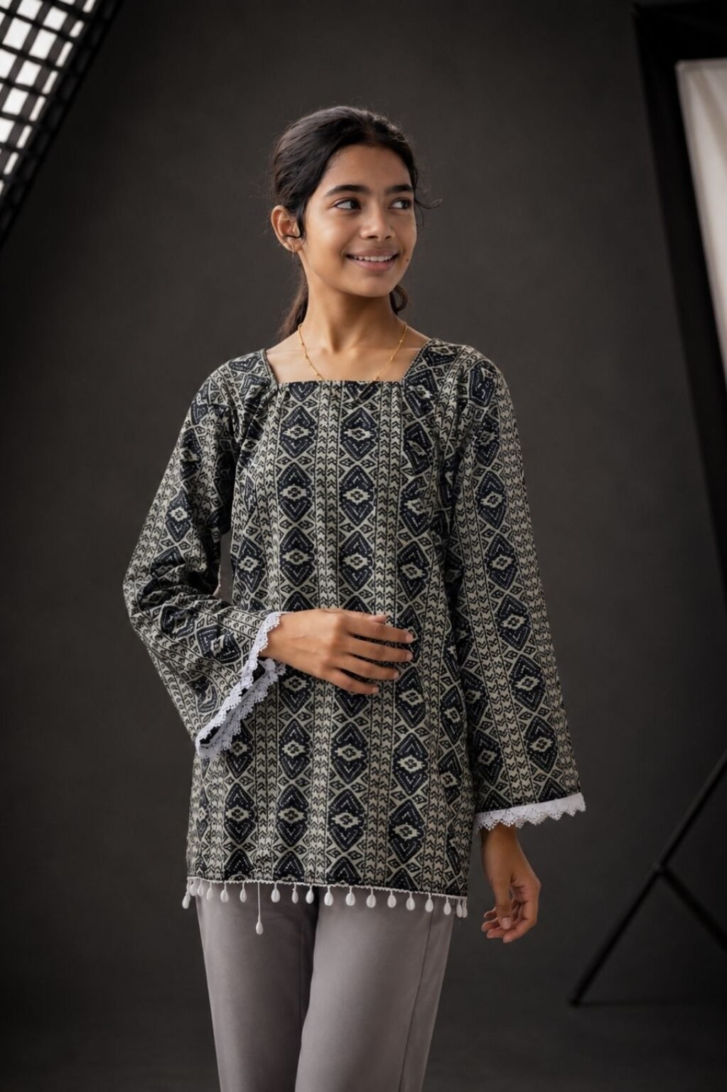 Short Grey Textured kurti for girls