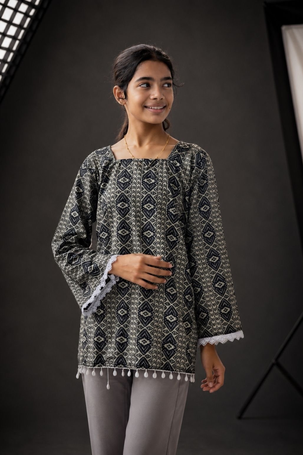 Short Grey Textured kurti for girls