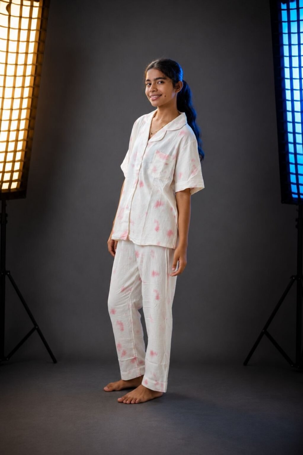 Girls Textured Plain Kurta Set (White)