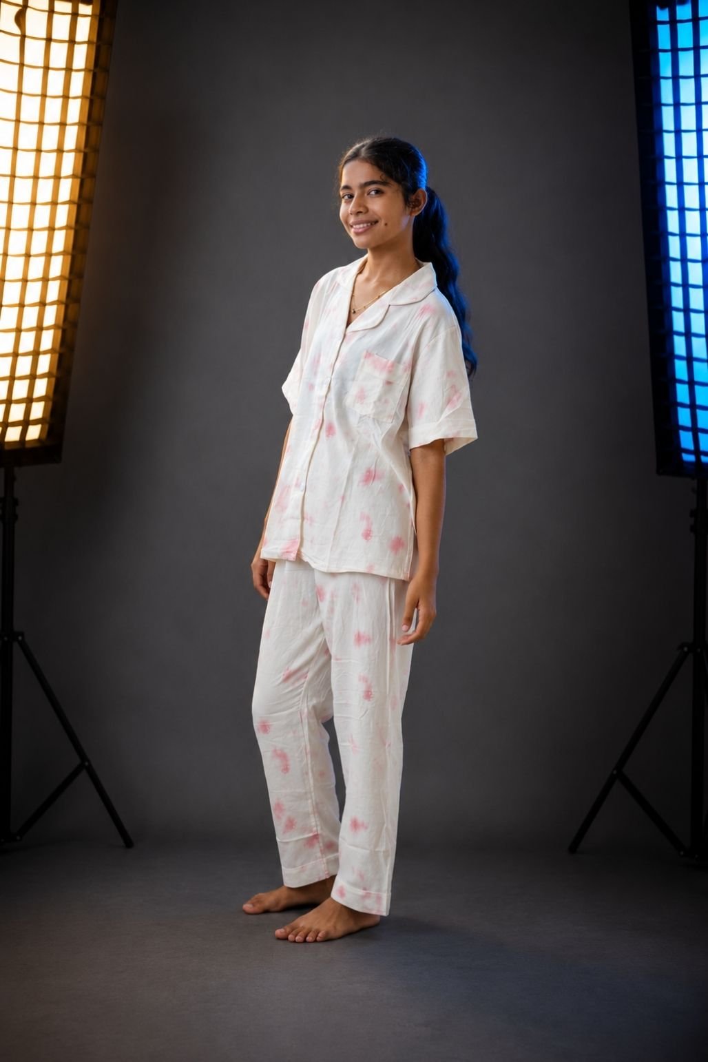 Girls Textured Plain Kurta Set (White)