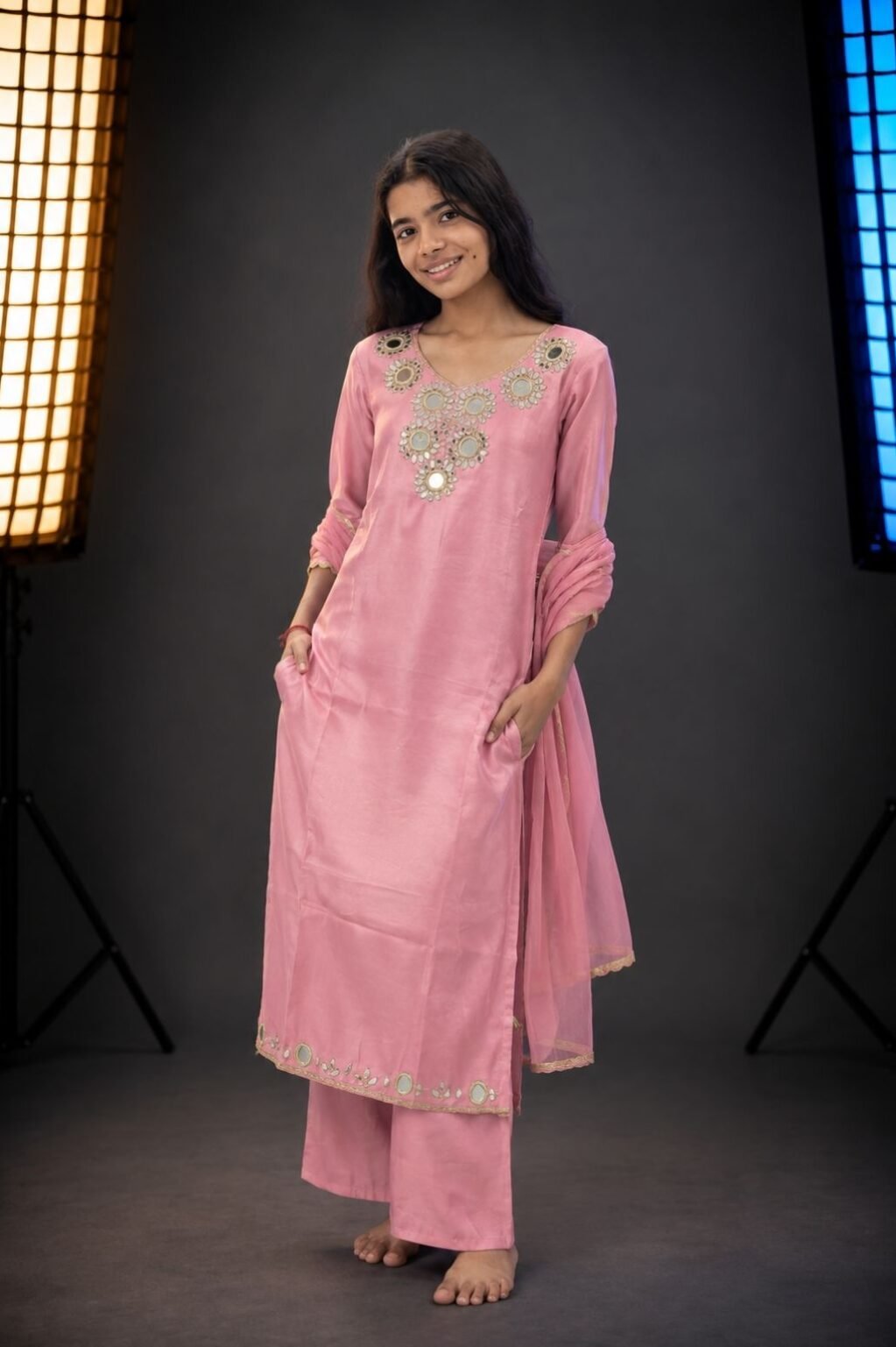 Women's Printed Collared Kurti Set