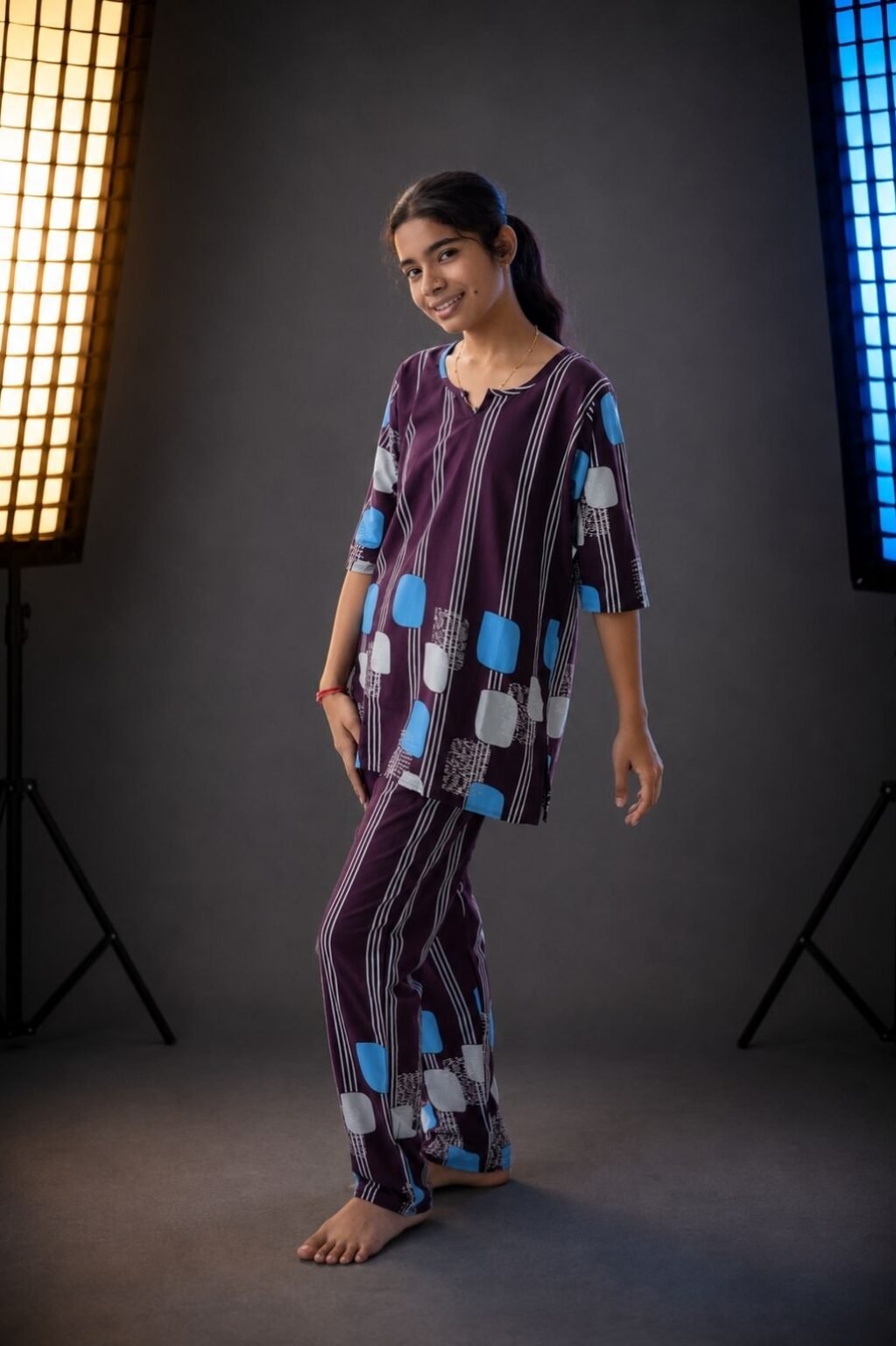 Women's Floral Kaftan (Maroon/Blue)