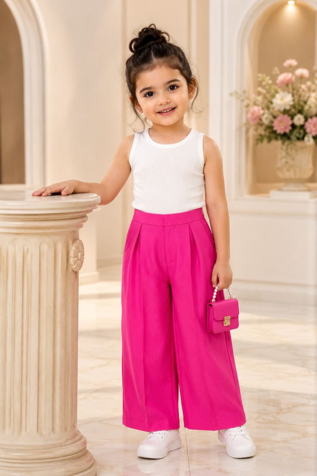 Girls Sleeveless Top & Skirt Set (Pink)