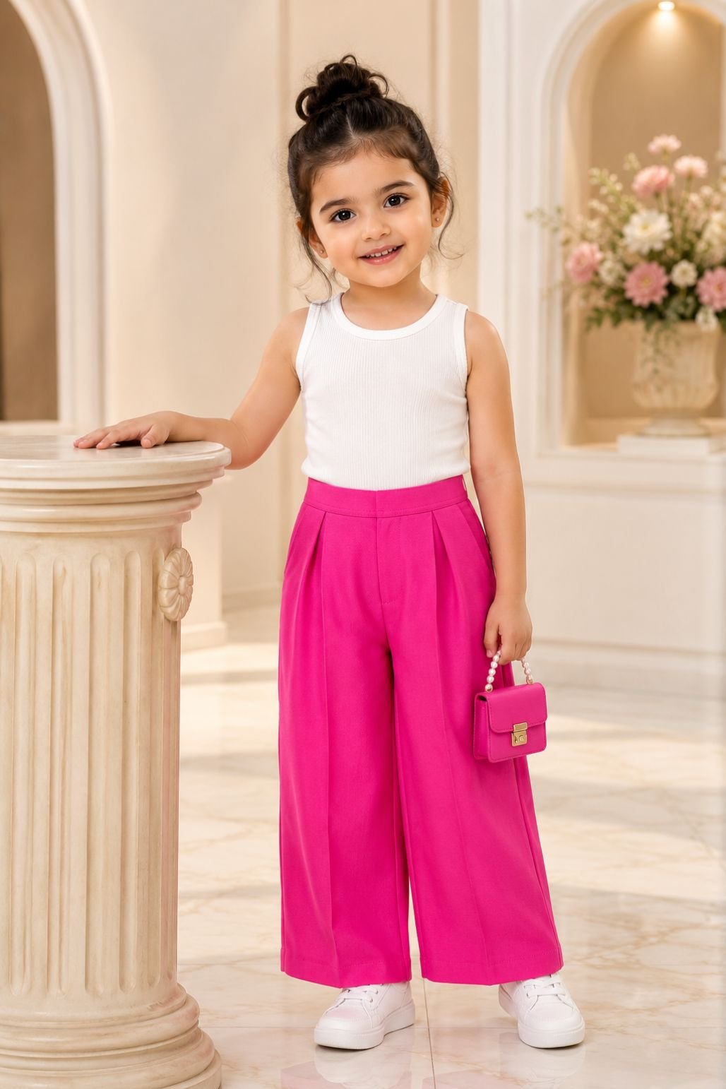 Girls Sleeveless Top & Skirt Set (Pink)