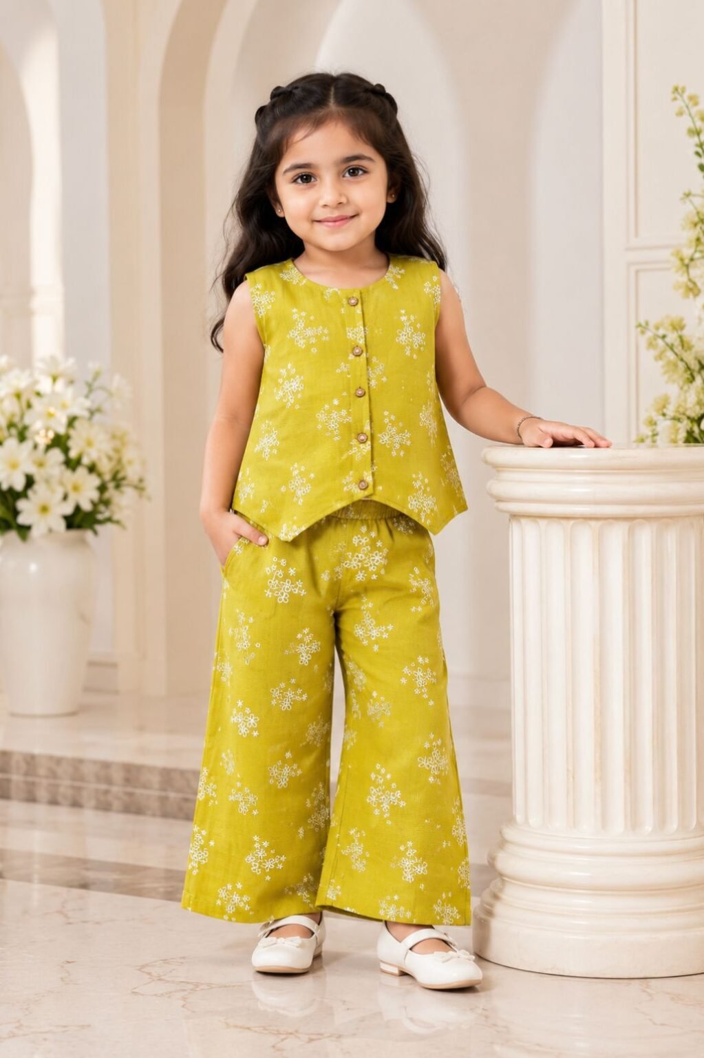 Girls Floral Print Top & Wide Leg Pants Co-Ord Set
