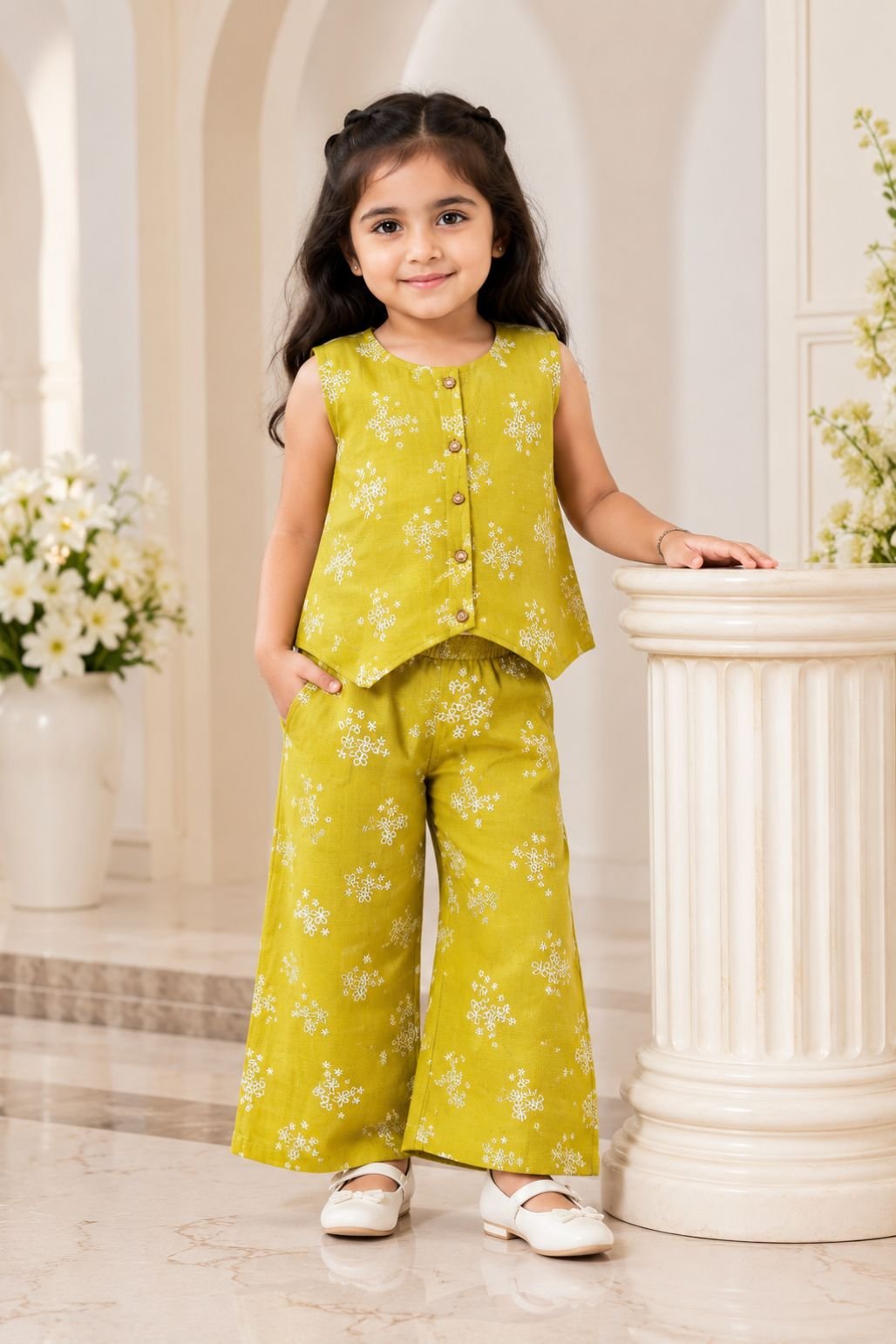 Girls Floral Print Top & Wide Leg Pants Co-Ord Set