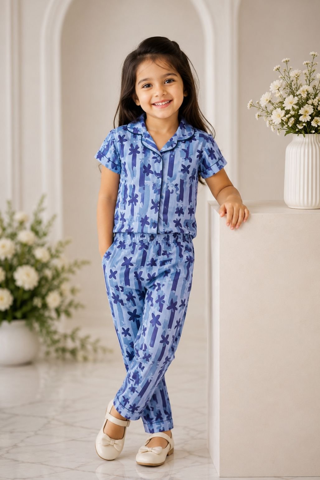 Girls Tie-Dye Top & Shorts Set (Blue)