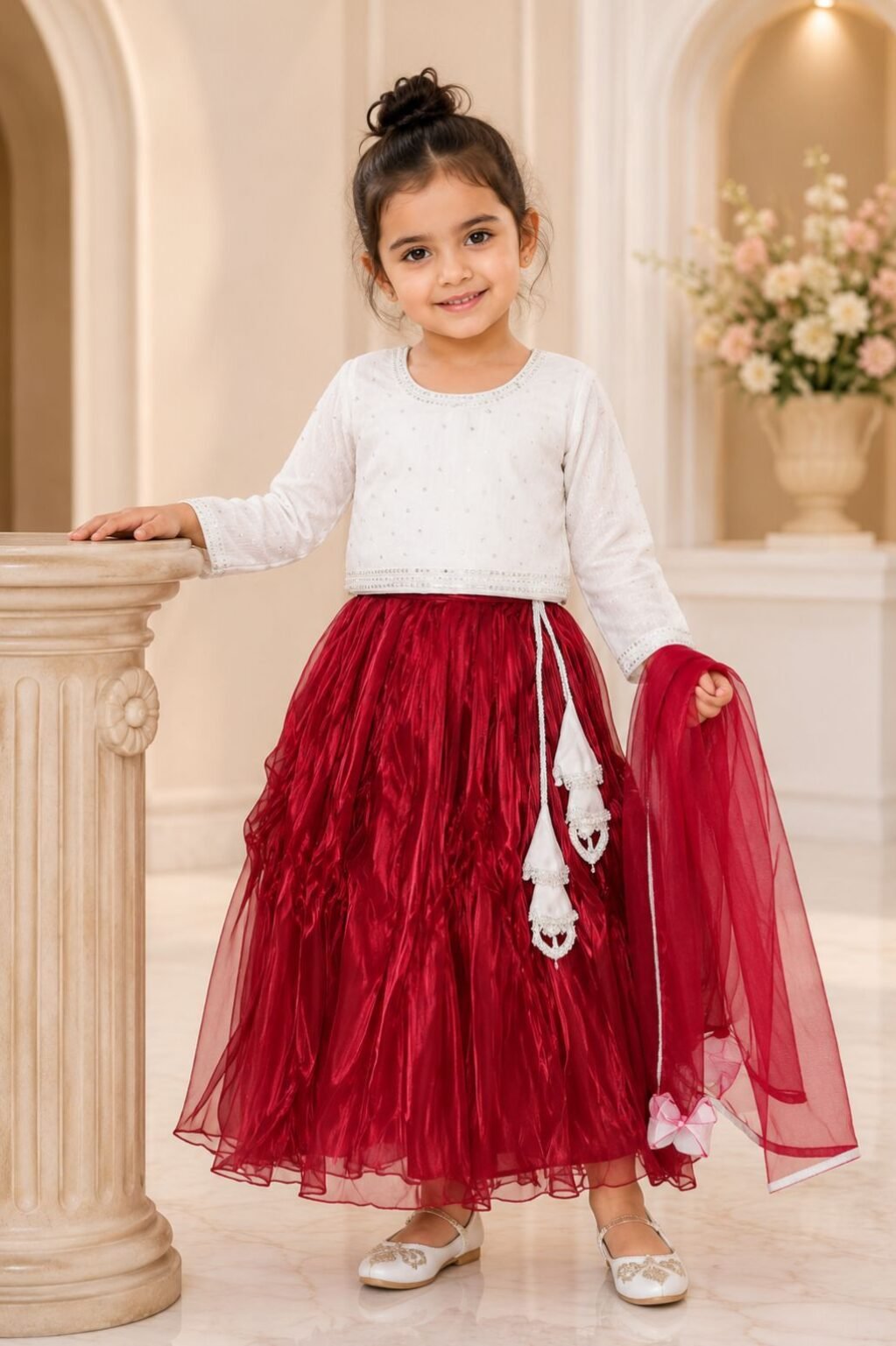Girls Party Tulle Skirt Set (Red)