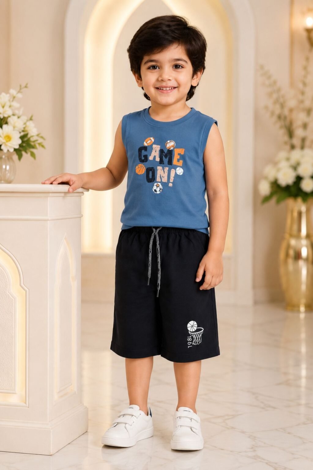 Kids Sleeveless Top & Shorts Set (Blue)