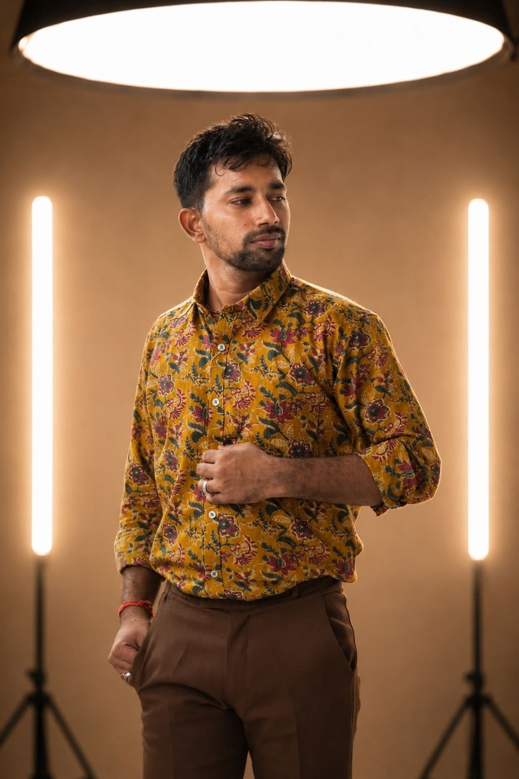 Yellow textured Sanganeri shirt