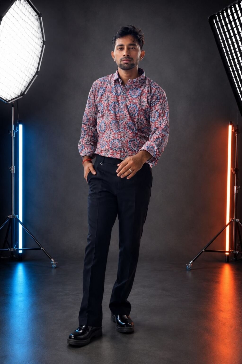 Sanganeri shirt with black formal pant combo