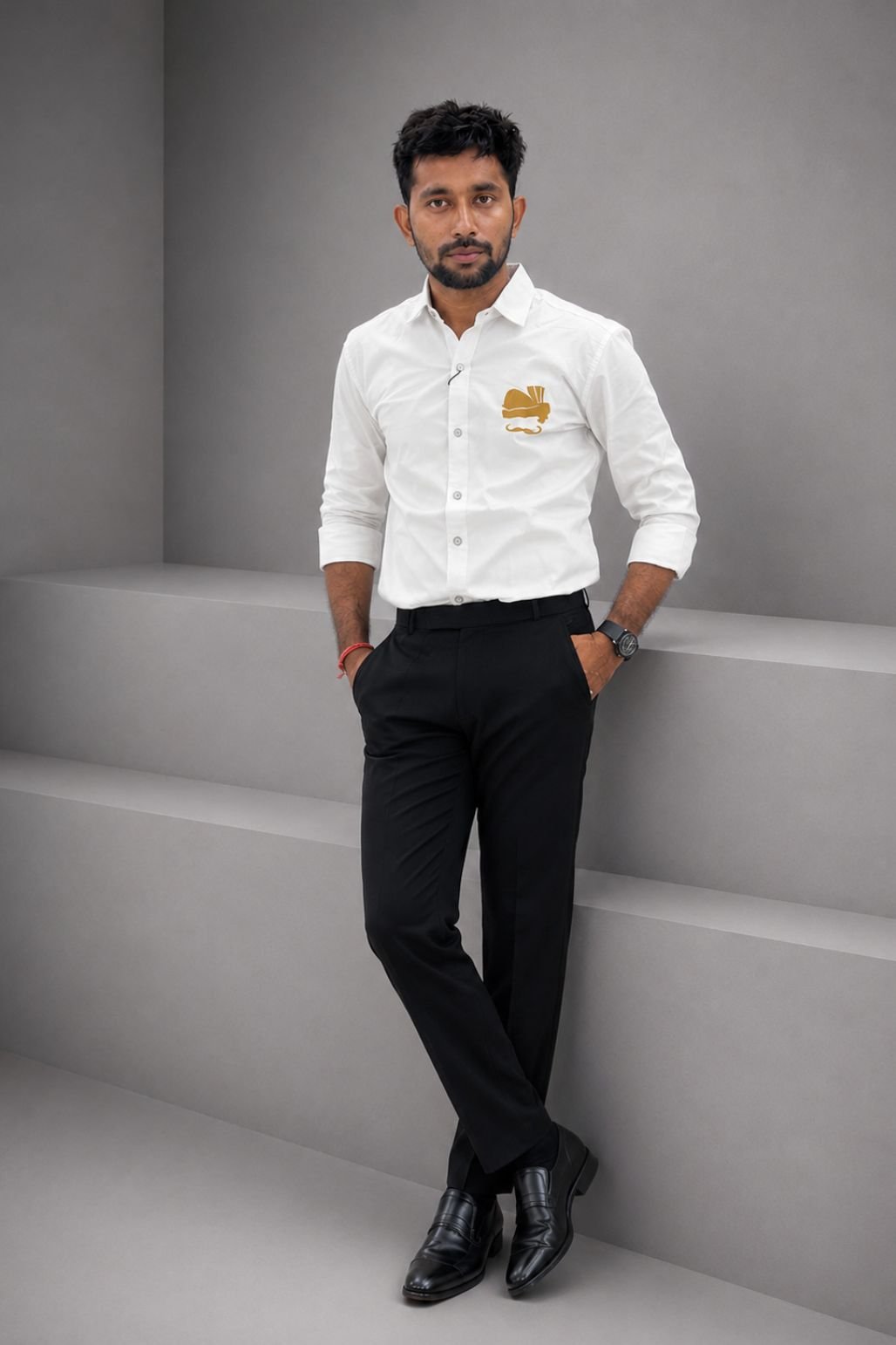 Men’s white shirt with Turban + black pant combo