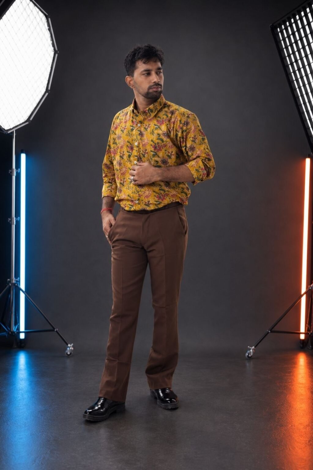 Yellow shirt & brown pent combo
