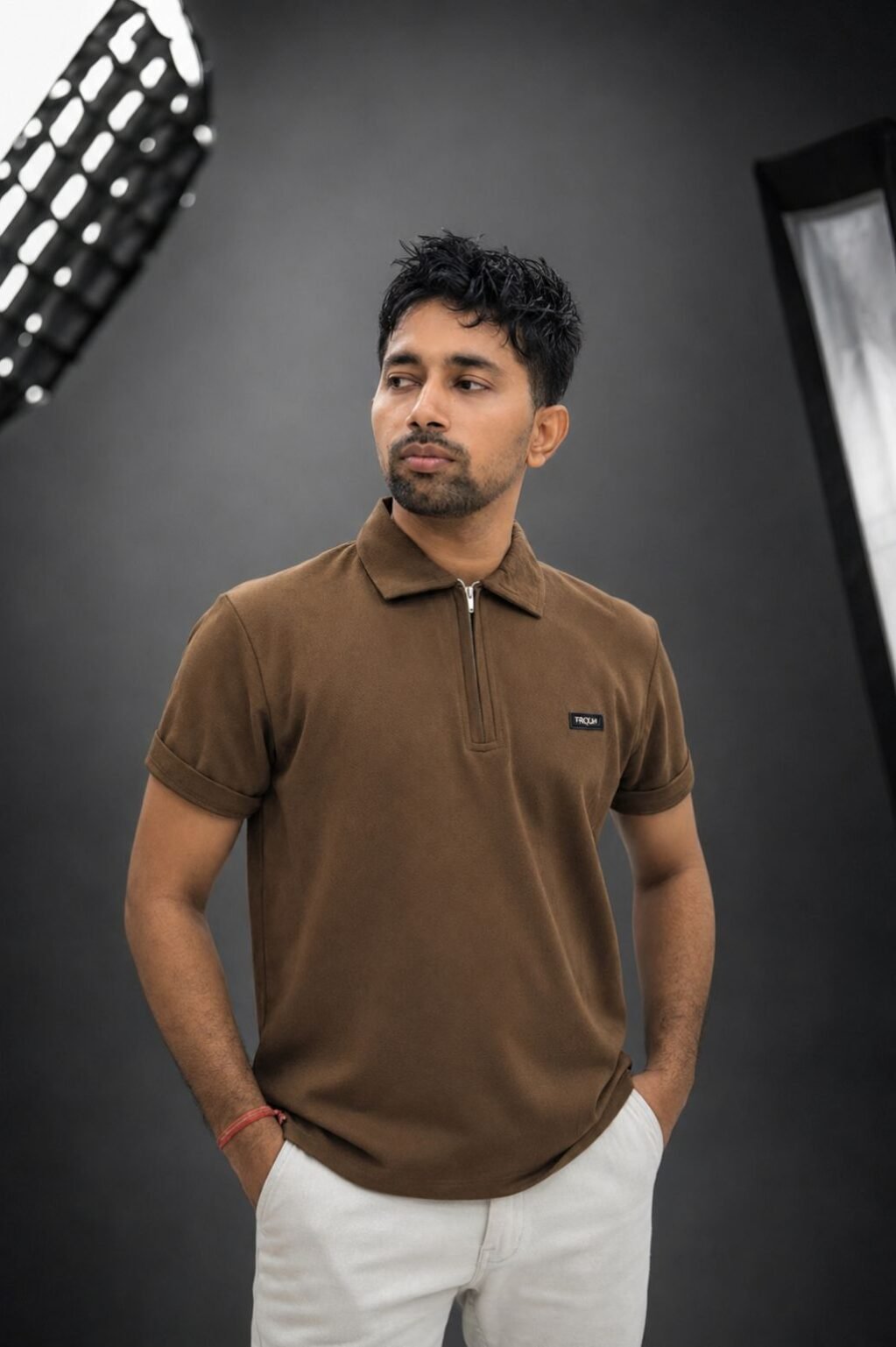 Men’s Solid Polo T-Shirt (Brown)