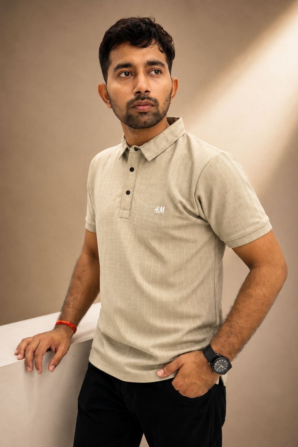Men’s Solid Polo T-Shirt (Beige)