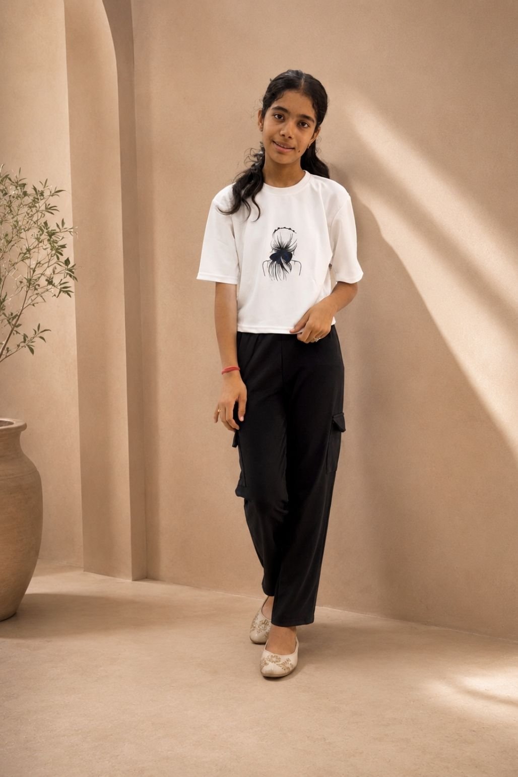 Girls Graphic Oversized T-Shirt code set (White)