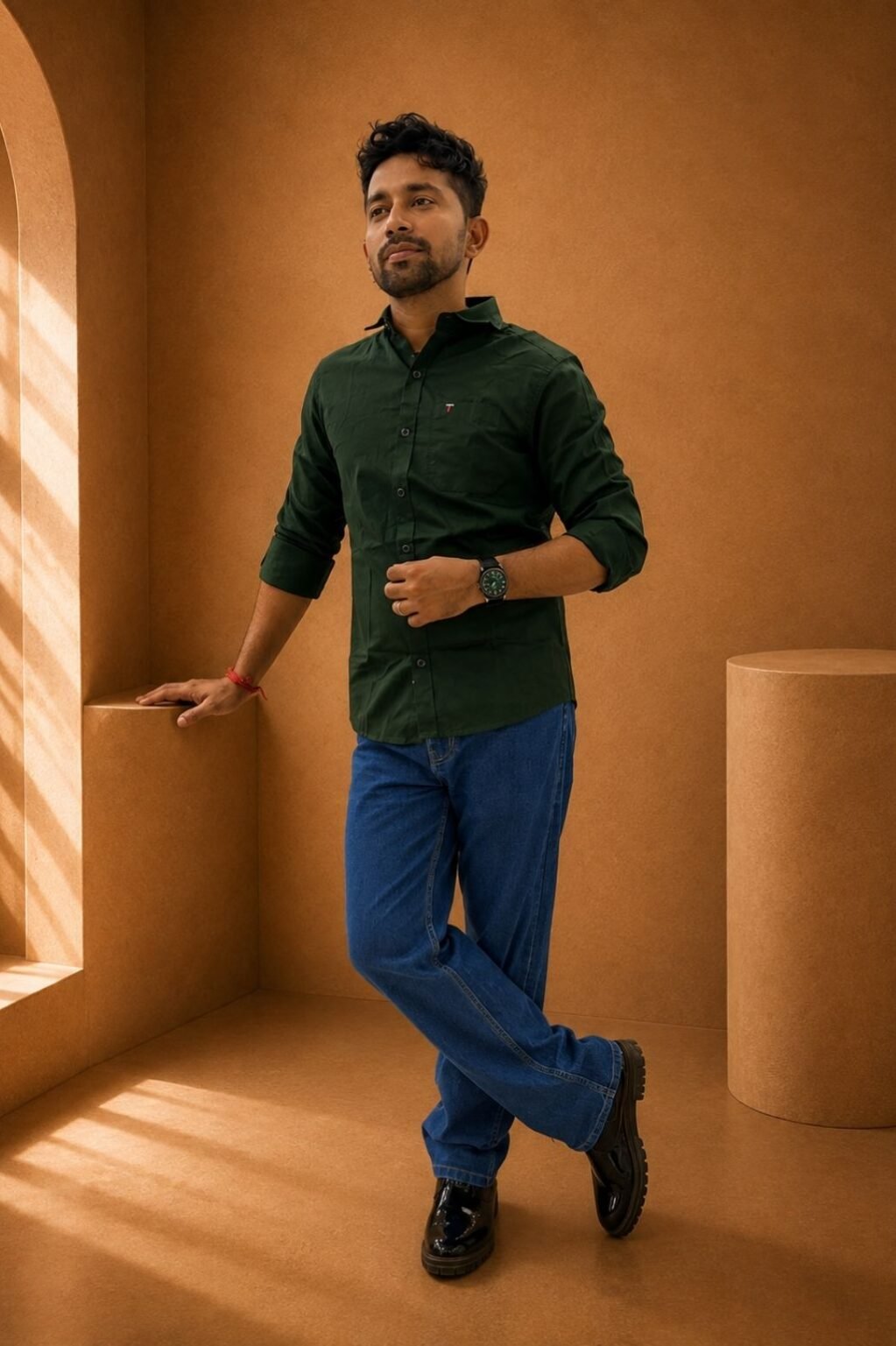 Men's Solid Casual Shirt (Dark Green)