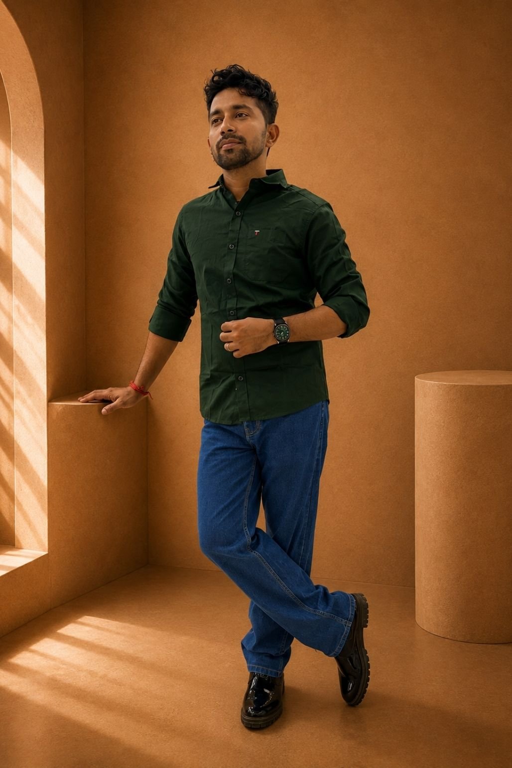 Men’s Solid Casual Shirt (Dark Green)