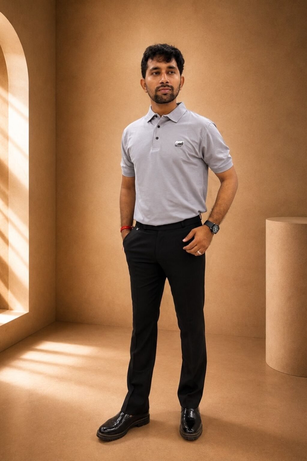Men's Solid Polo T-Shirt (Light Grey)