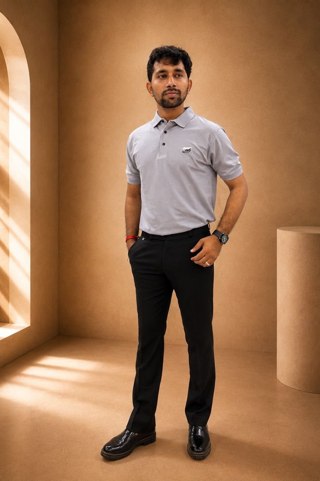 Men’s Solid Polo T-Shirt (Light Grey)