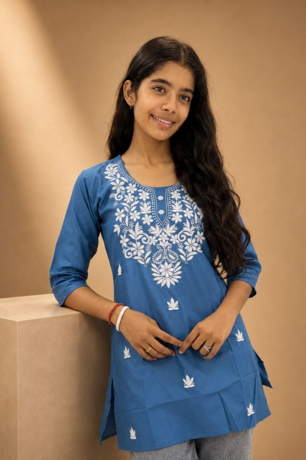 Girls Blue chicken Printed Kurti