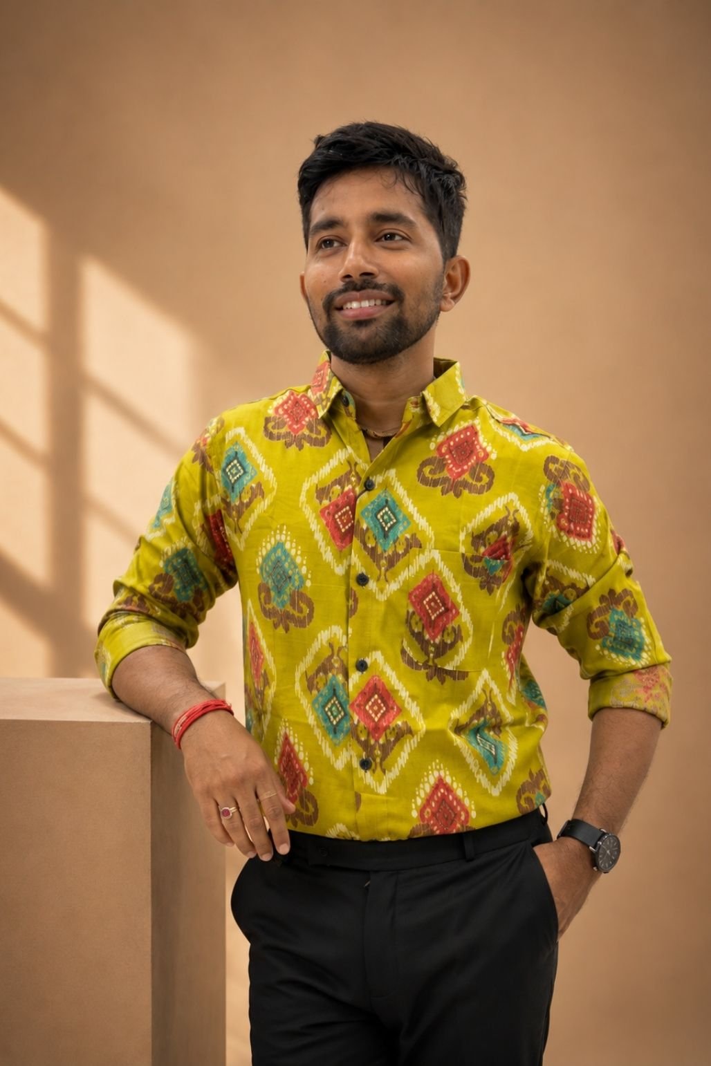 Men’s Ethnic Printed Party shirt (Yellow)