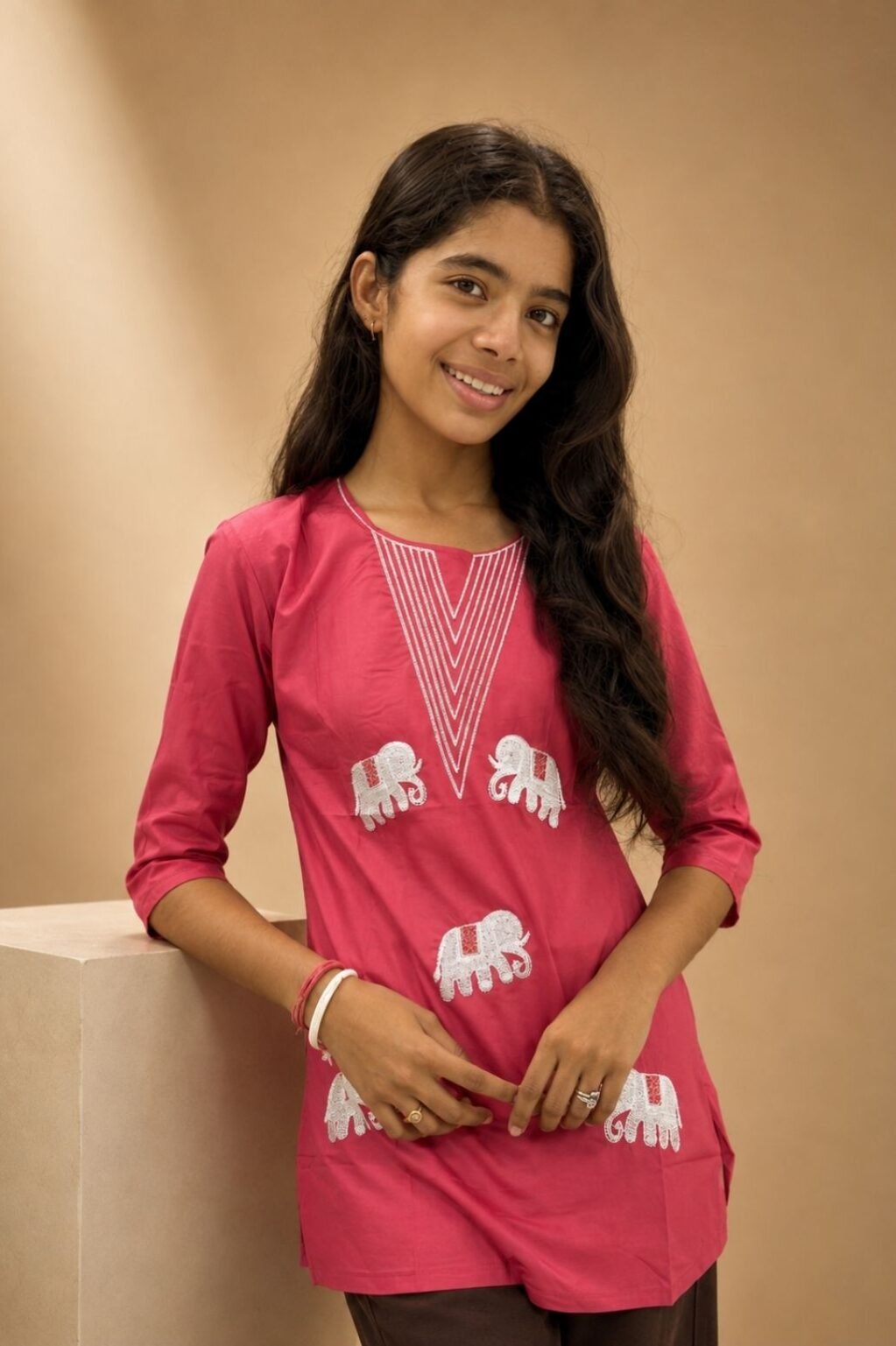 Girls Embroidered Kurti (Dark Pink)