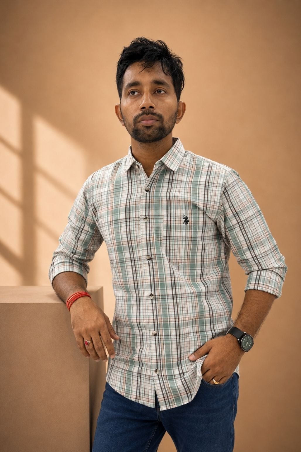Men’s Checked Casual Shirt (Green)