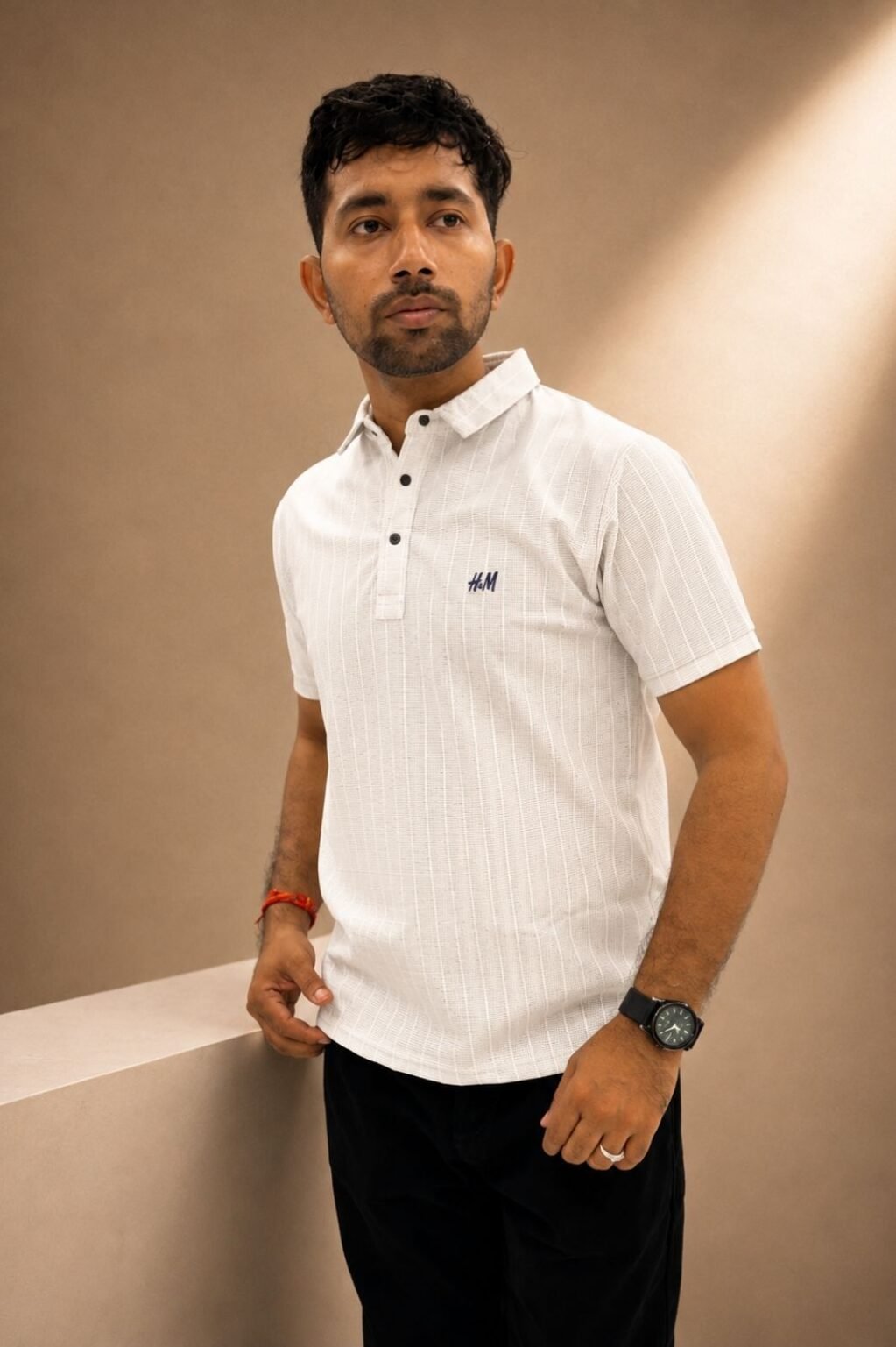 Men's Solid Polo T-Shirt (White)