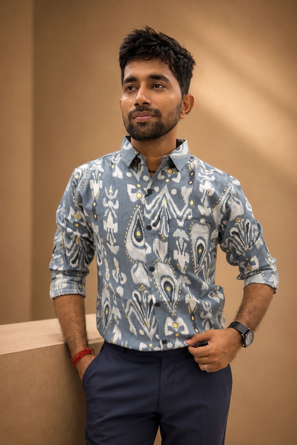 Men’s Paisley Printed Shirt (Grey)