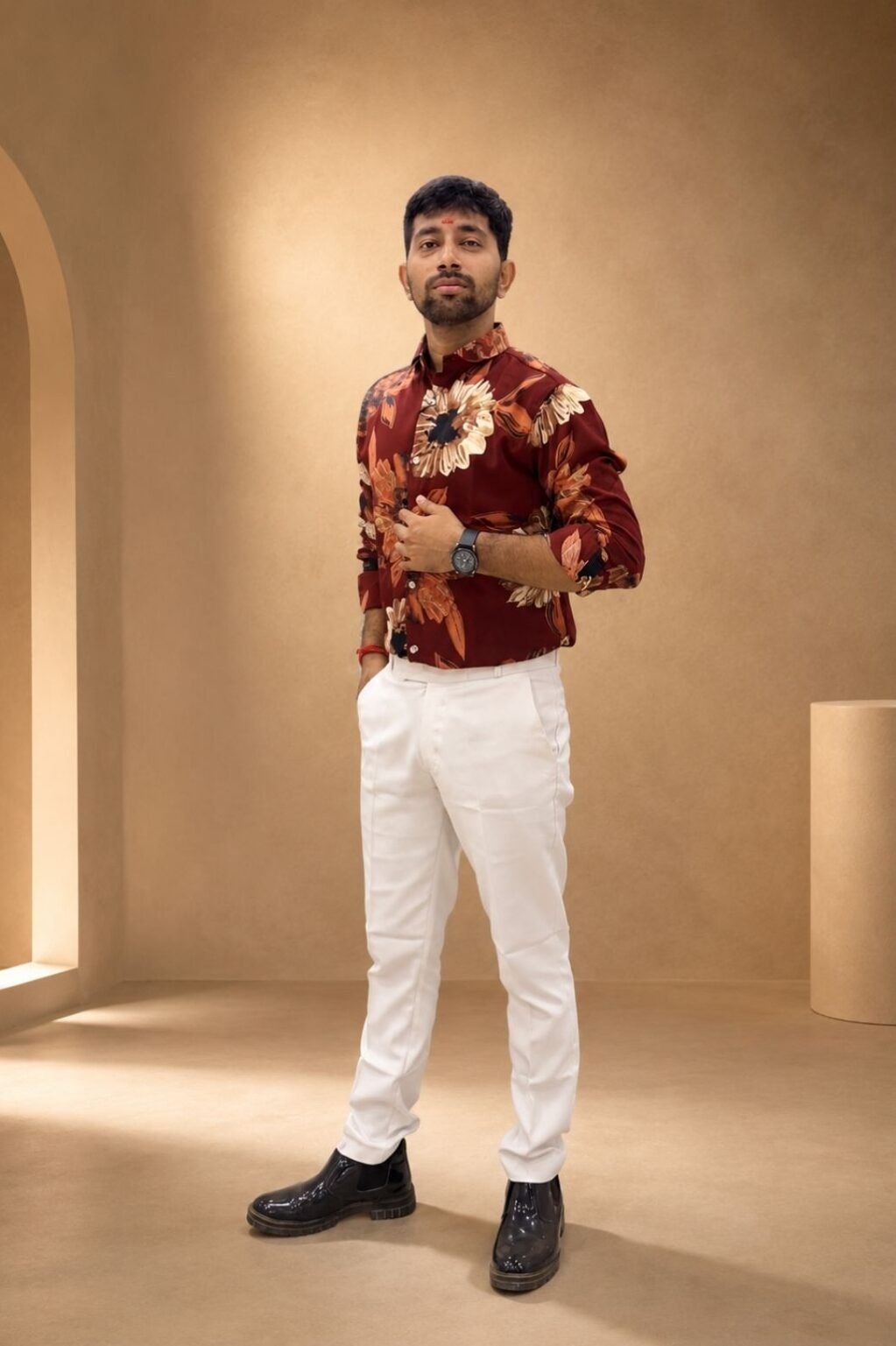 Men's Ethnic Printed shirt (Maroon)