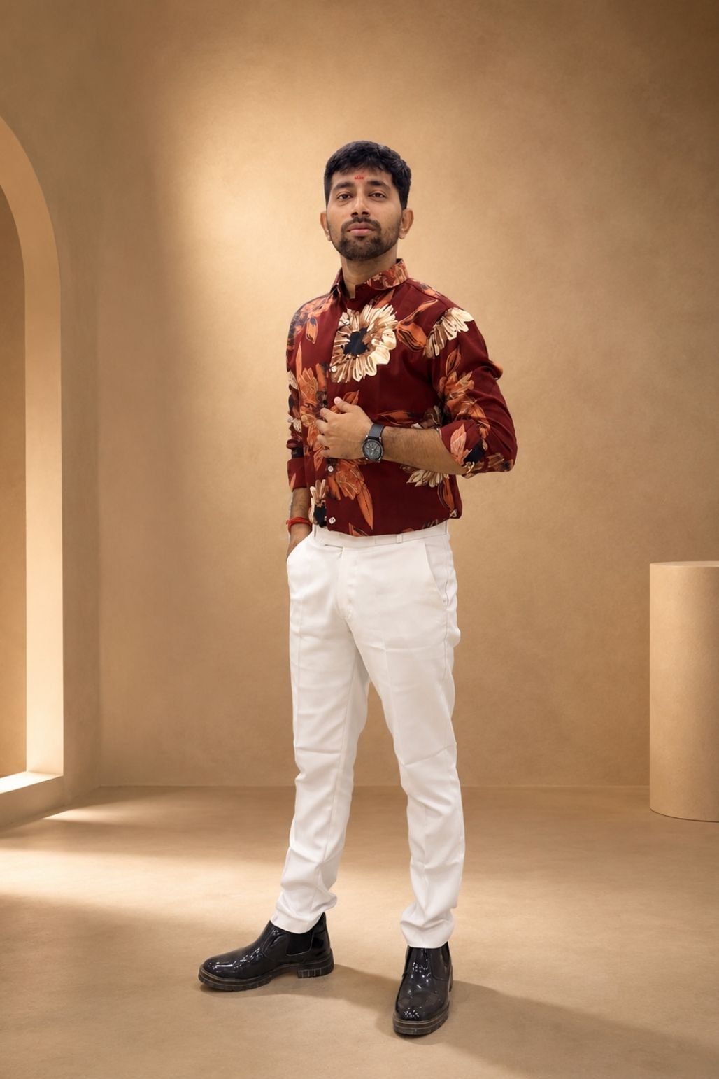 Men’s Ethnic Printed shirt (Maroon)