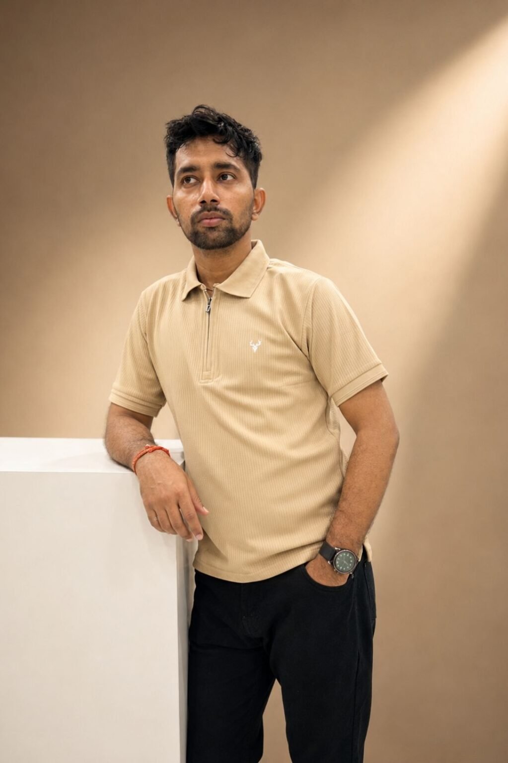 Men's Solid Polo T-Shirt (Cream)