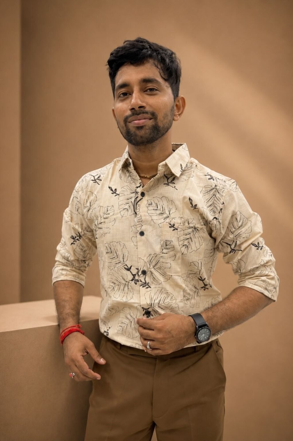 Men's Printed Casual Shirt (Cream)