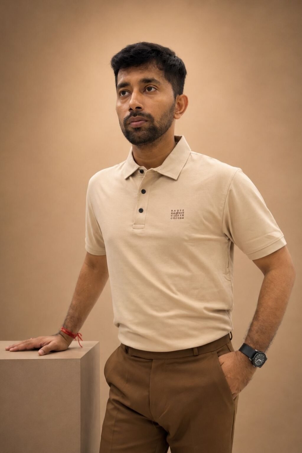 Men's Solid Polo T-Shirt (Beige)