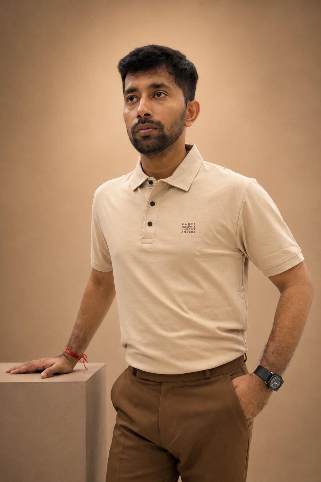 Men’s Solid Polo T-Shirt (Beige)