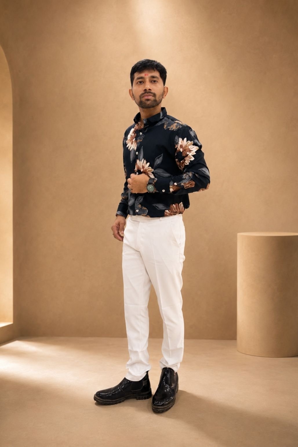 Men’s Floral Printed Casual Shirt (Navy)