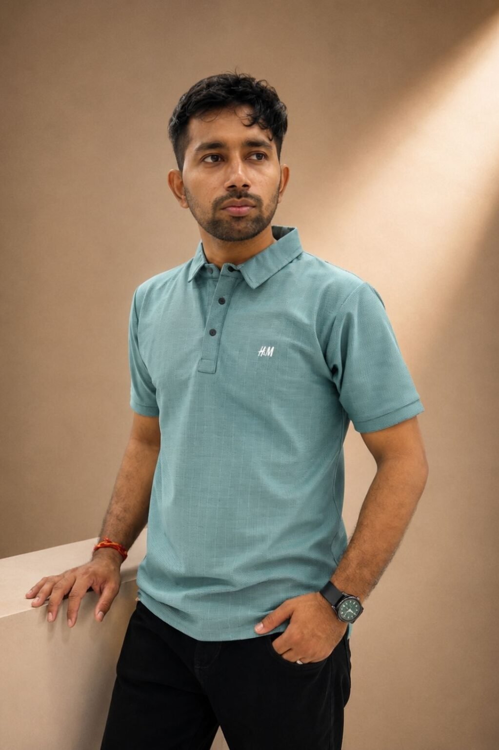 Men's Solid Polo T-Shirt (Sky Blue)