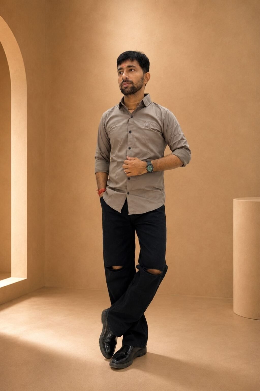 Men's Solid Casual Shirt (Grey)