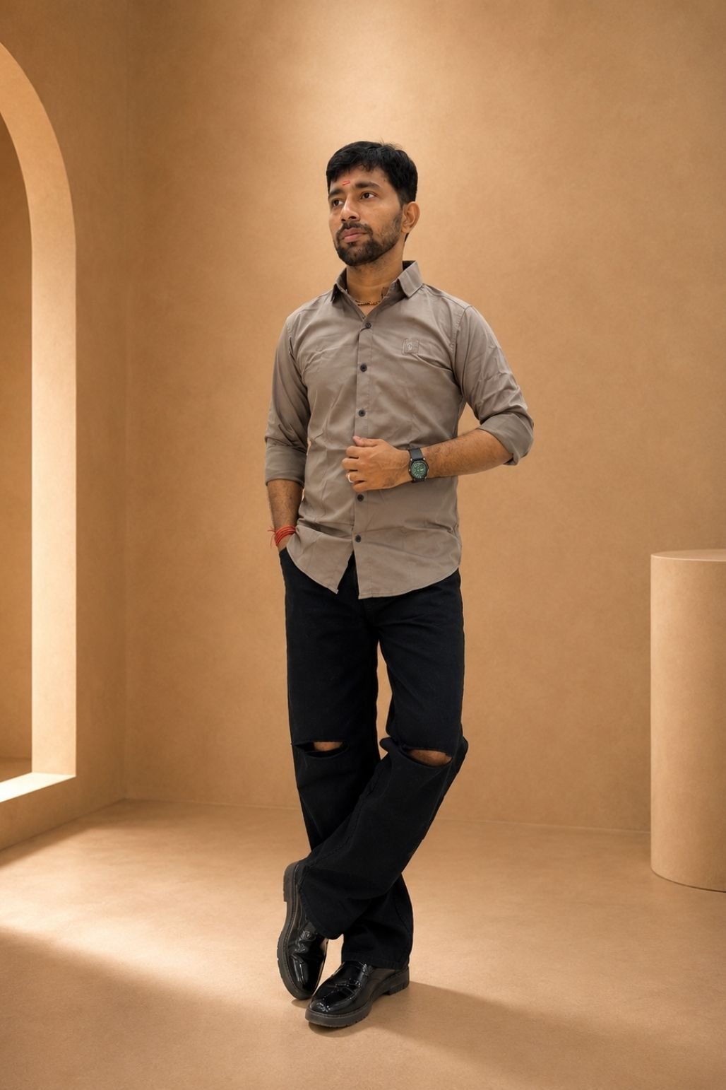 Men’s Solid Casual Shirt (Grey)