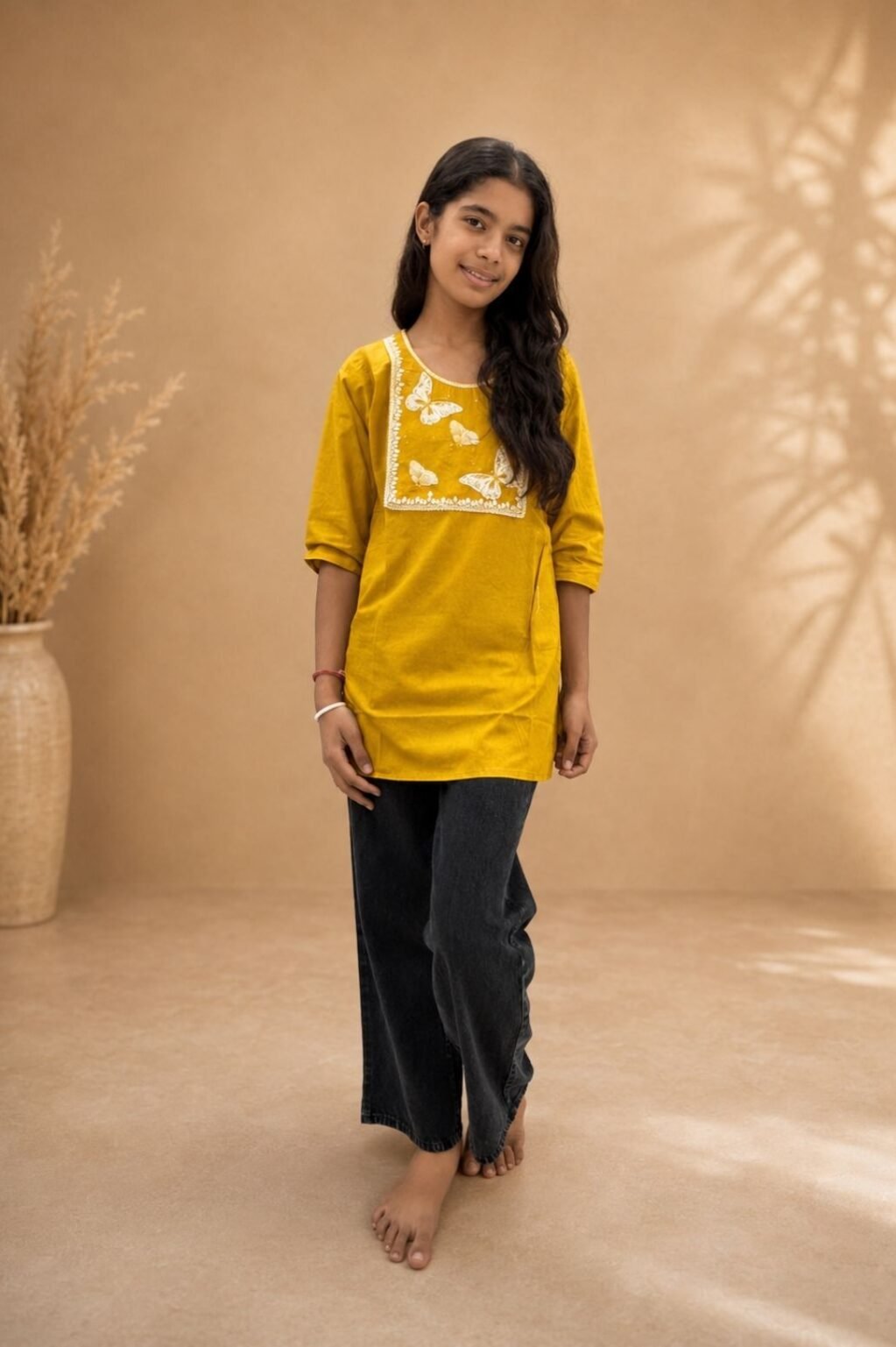 Girls short kurti jeans combo (Mustard)