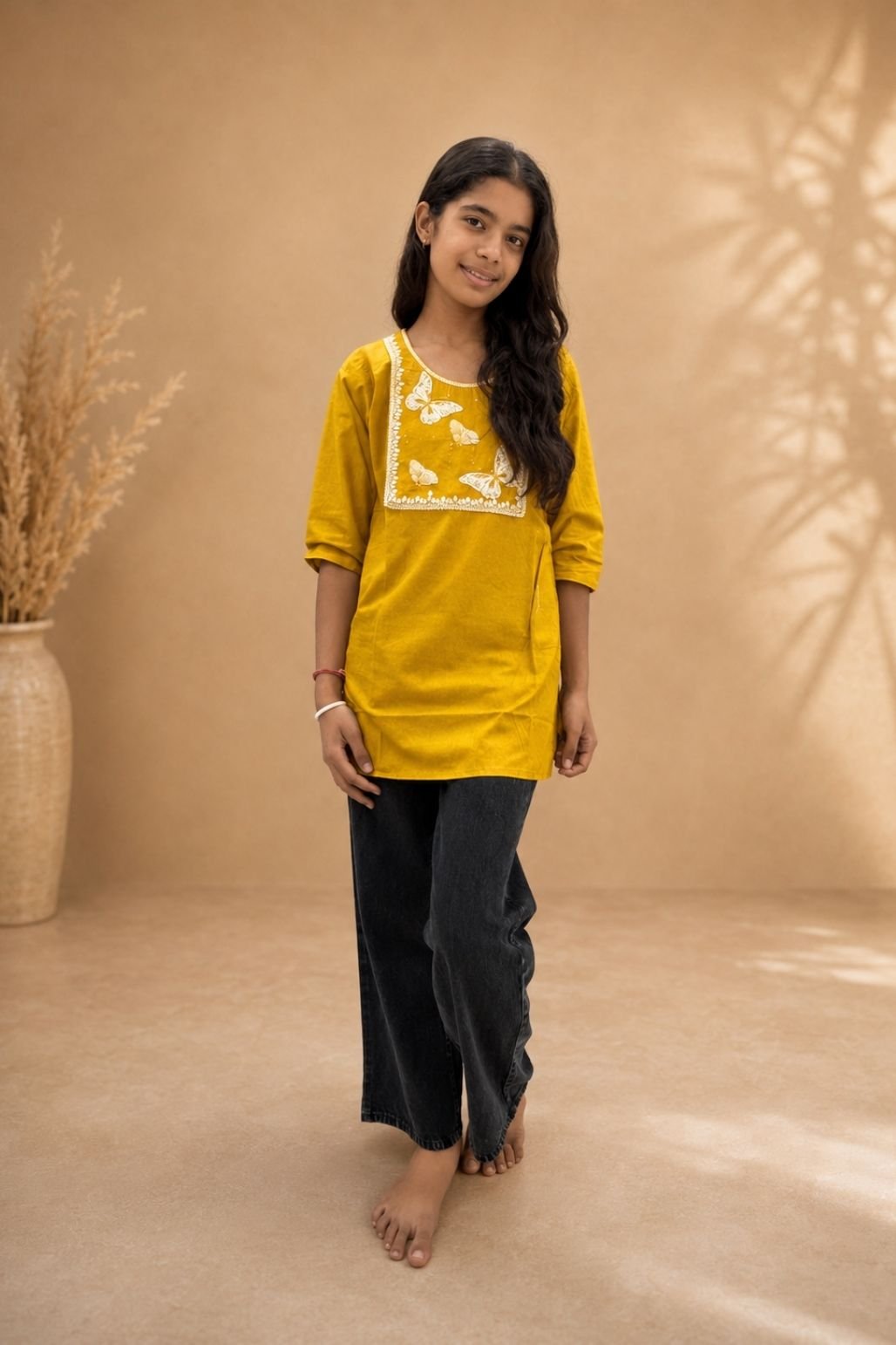 Girls short kurti jeans combo (Mustard)