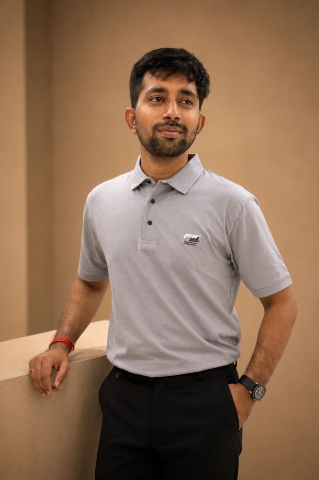 Men's Solid Polo T-Shirt (Light Grey)