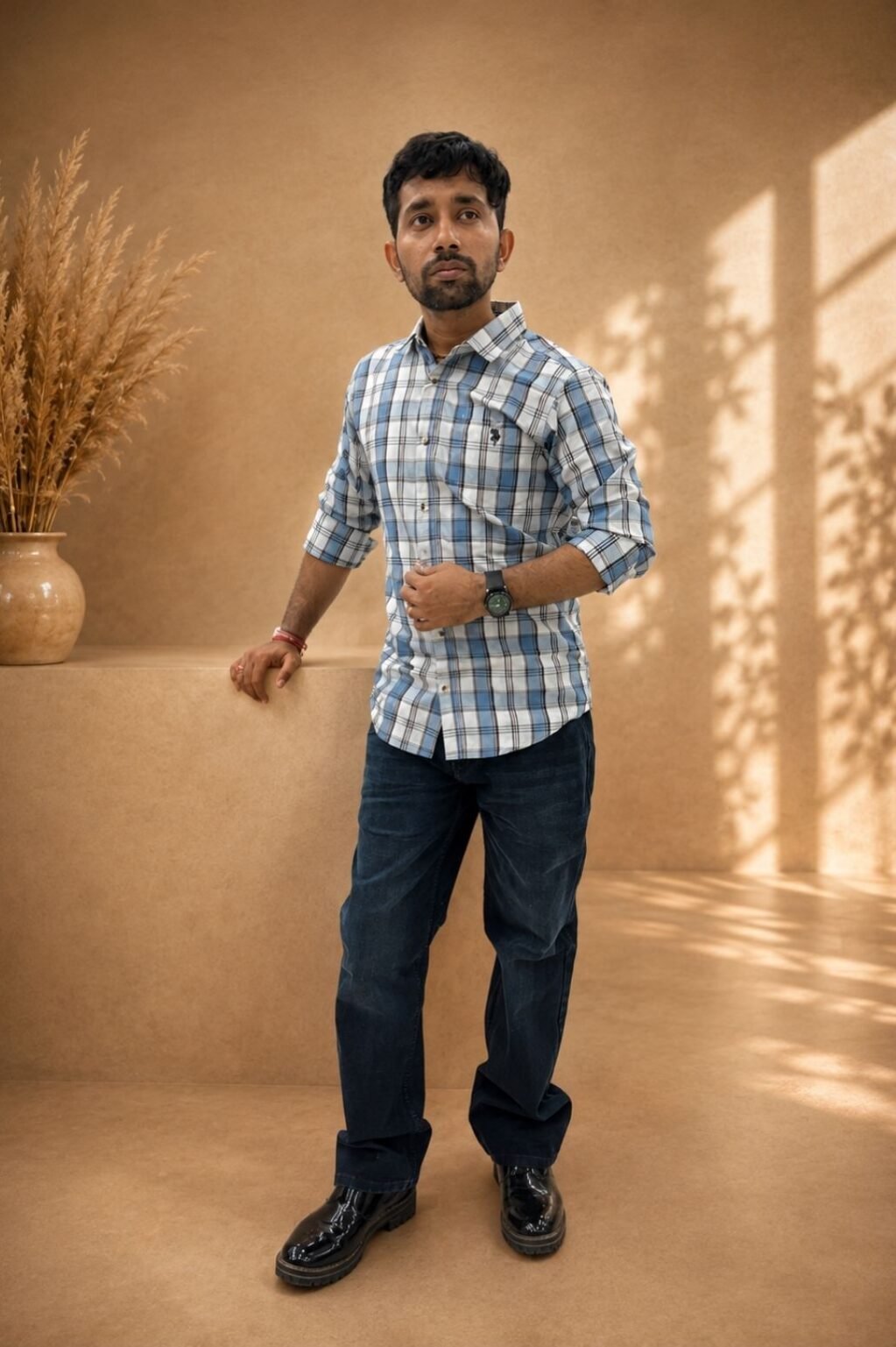 Men's checks Casual shirt (Blue)