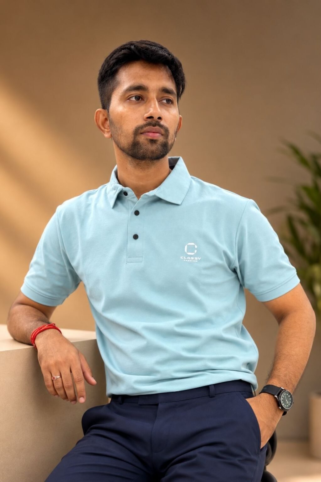Men's Solid Polo T-Shirt (Dark Grey)