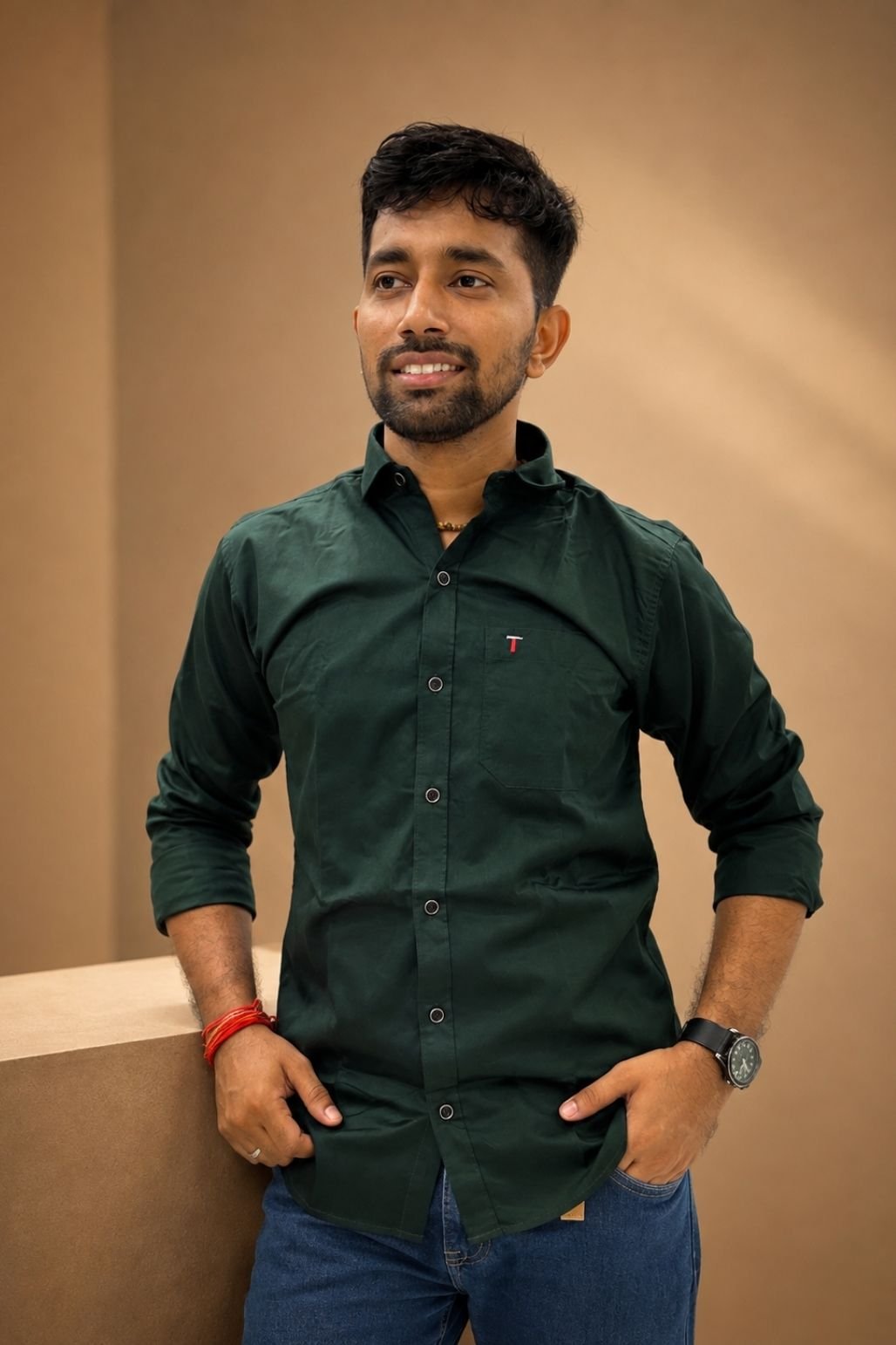 Men’s Plain Casual Shirt (Dark green)